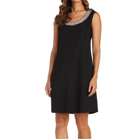 R&M Richards Swing Midi Dress Bling Embellished Jeweled Neckline Plus Size 22W - Picture 6 of 6